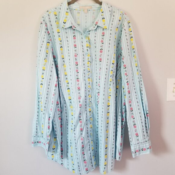 Woman Within floral button down top 1X - Picture 1 of 7